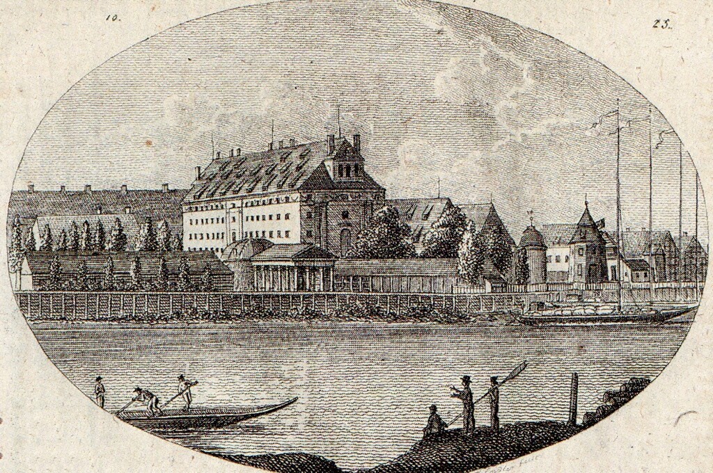 Południowy brzeg Kępy Mieszczańskiej we Wrocławiu na miedziorycie z 1809 roku